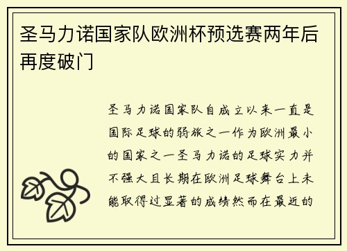 圣马力诺国家队欧洲杯预选赛两年后再度破门
